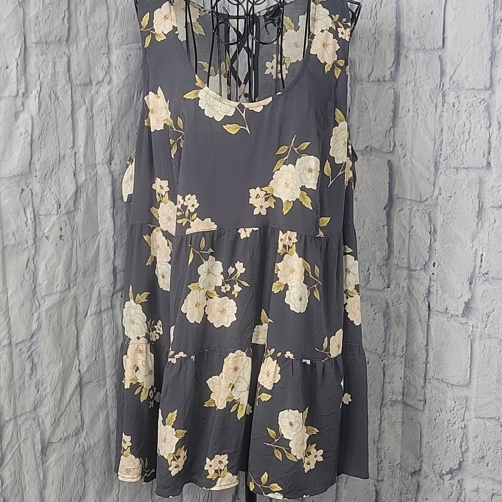 Torrid Floral Babydoll Gray Sleeveless Tiered Plus Size Dress 1X